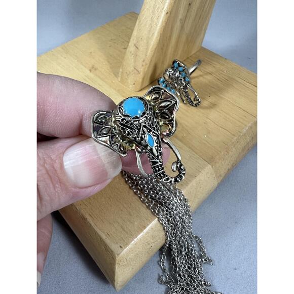 Silver Tone Turquoise Style Jewelry Set Leopard Print Western Boho Necklace SW - Picture 2 of 10